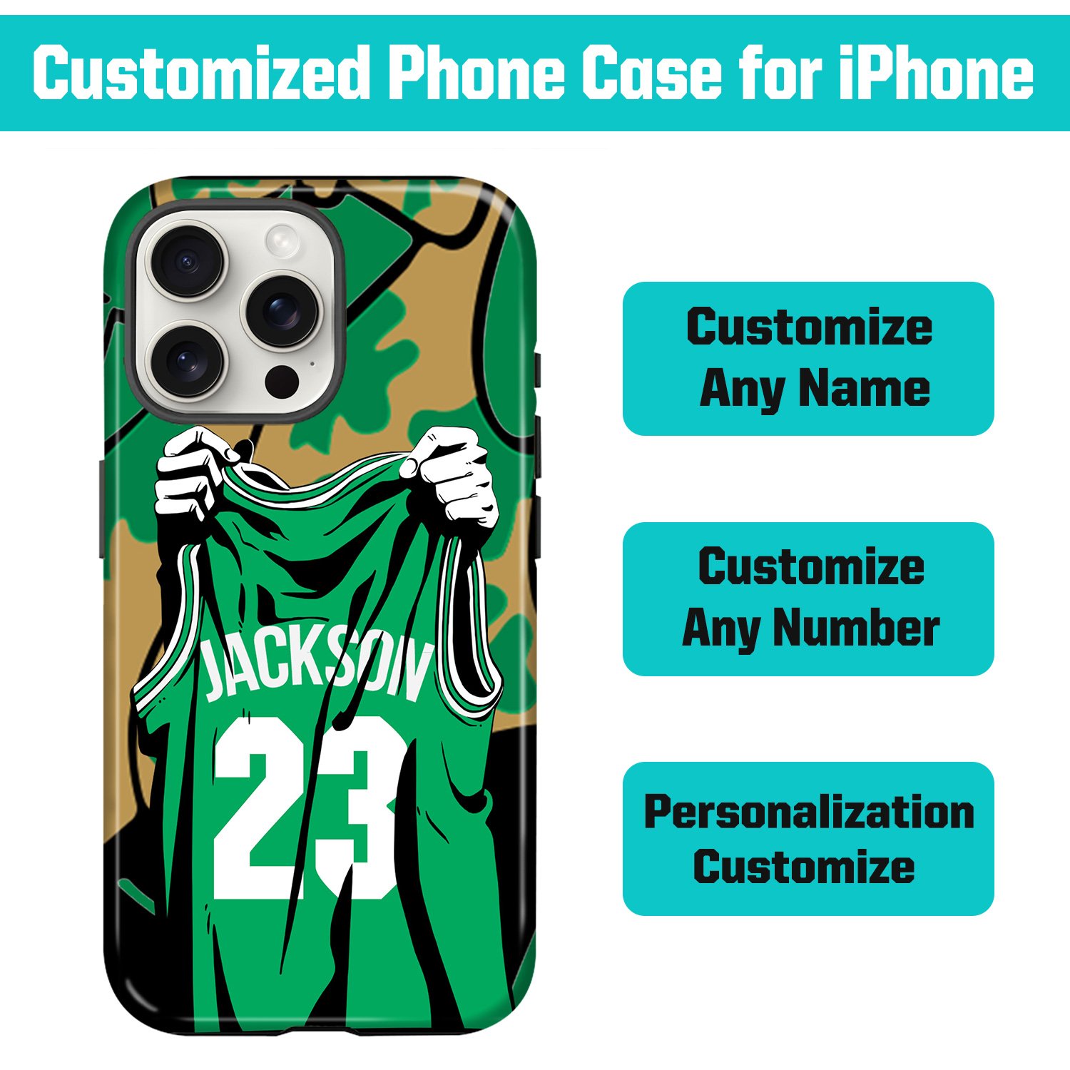 Custom Basketball Phone Case for iPhone - Personalized Your Name and Number - Boston Design - Image 2