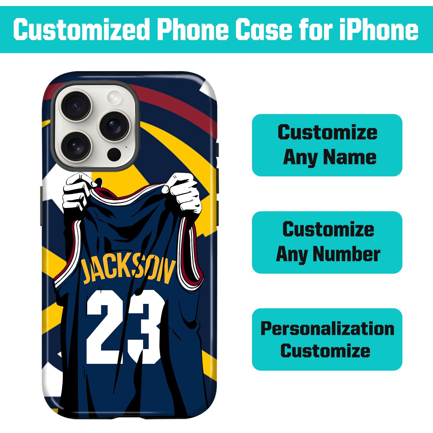 Custom Basketball Phone Case for iPhone - Personalized Your Name and Number - Denver Design - Image 2