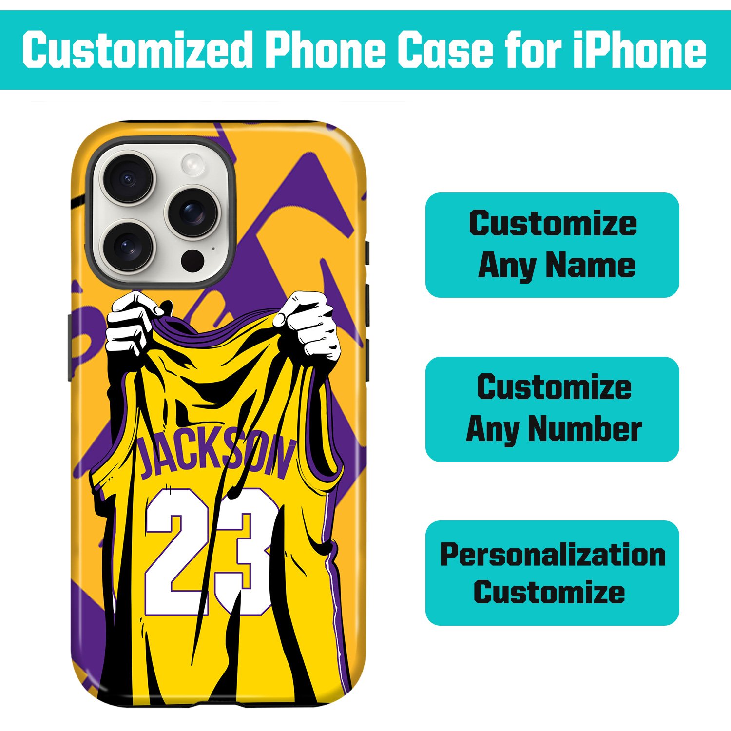 Custom Basketball Phone Case for iPhone - Personalized Your Name and Number - Los Angeles 1 Design - Image 2