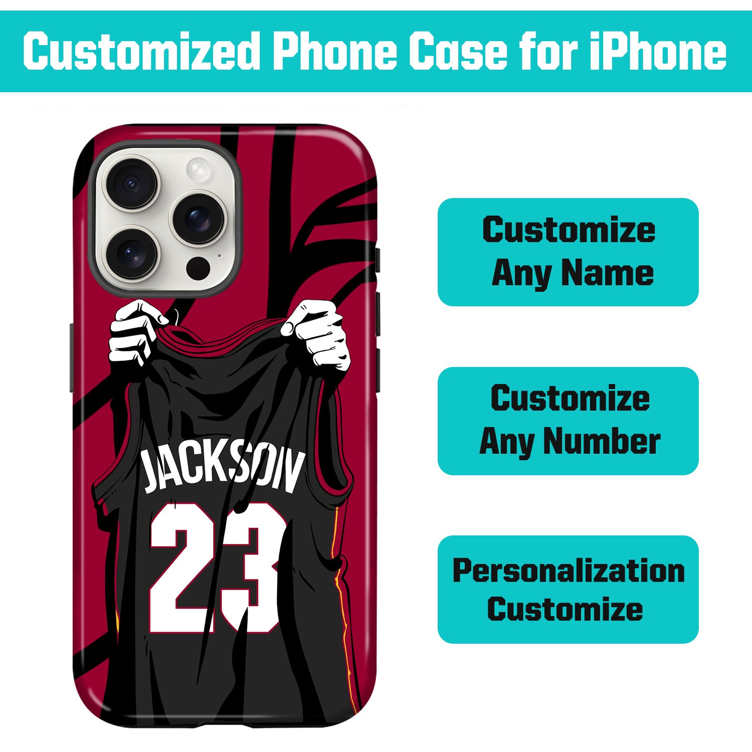 Custom Basketball Phone Case for iPhone - Personalized Your Name and Number - Miami Design - Image 2