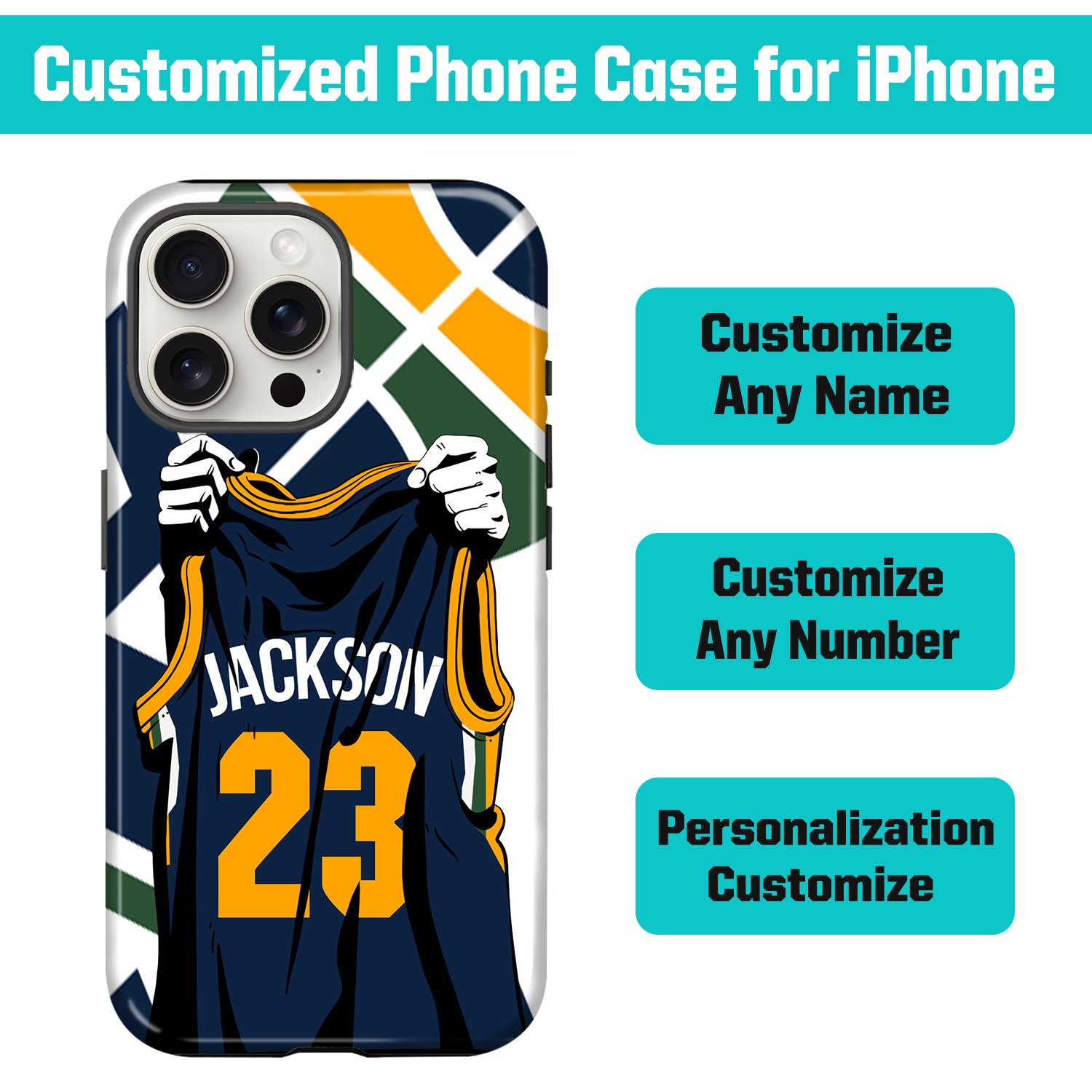 Custom Basketball Phone Case for iPhone - Personalized Your Name and Number - Utah - Image 2
