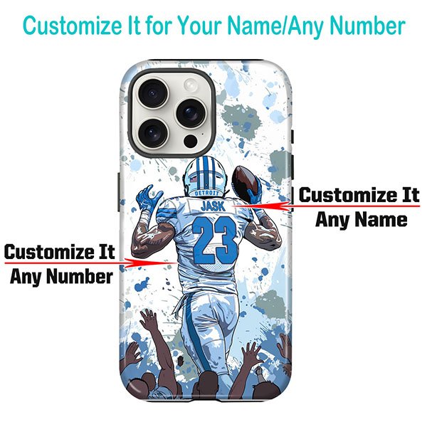 Custom Football Phone Case for iPhone - Personalized Your Name and Number - Detroit Design - Image 2