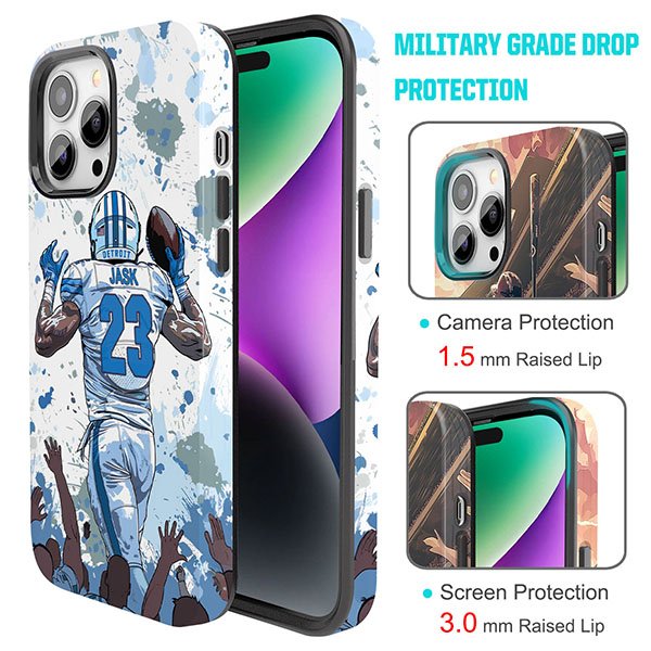 Custom Football Phone Case for iPhone - Personalized Your Name and Number - Detroit Design - Image 3