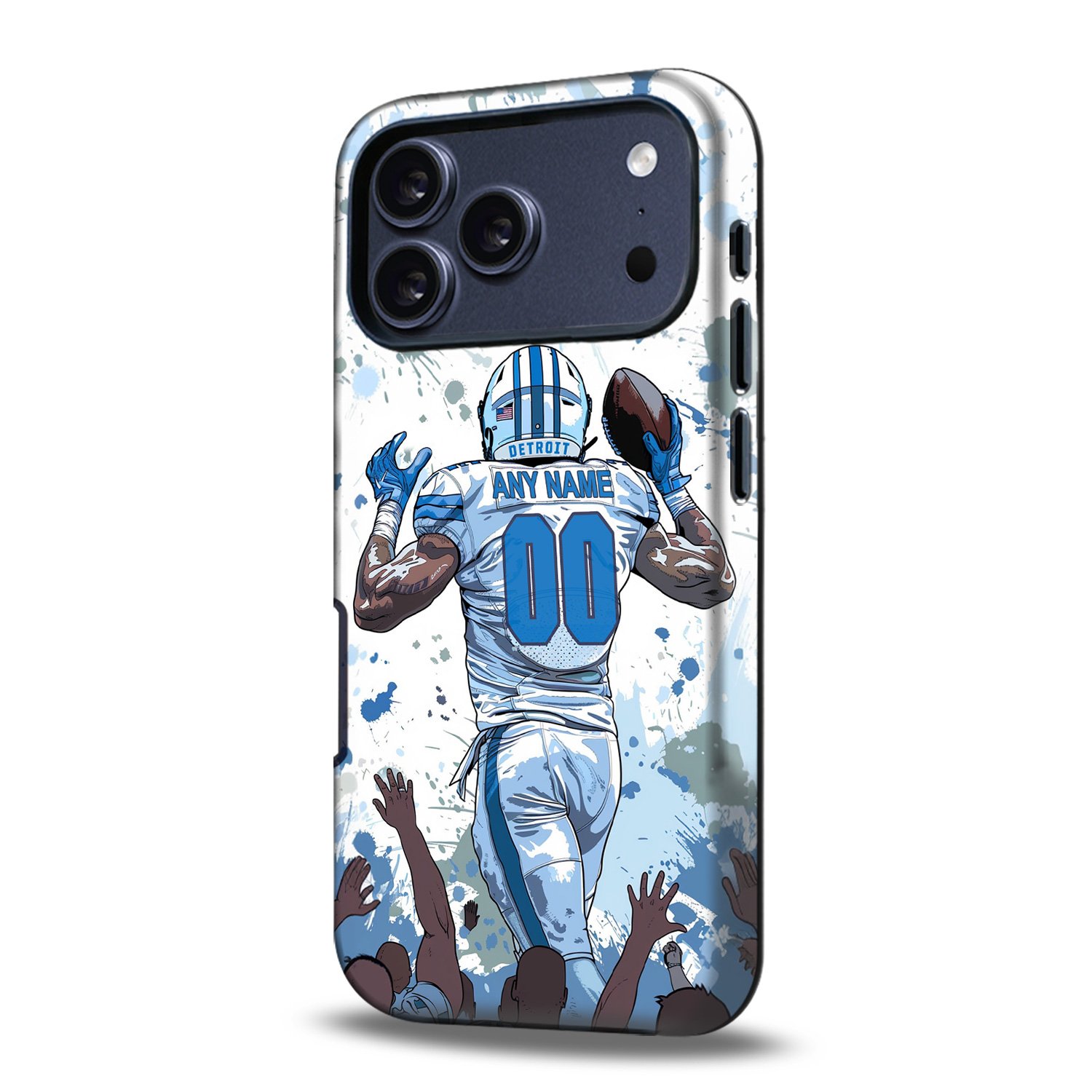 Custom Football Phone Case for iPhone - Personalized Your Name and Number - Detroit Design